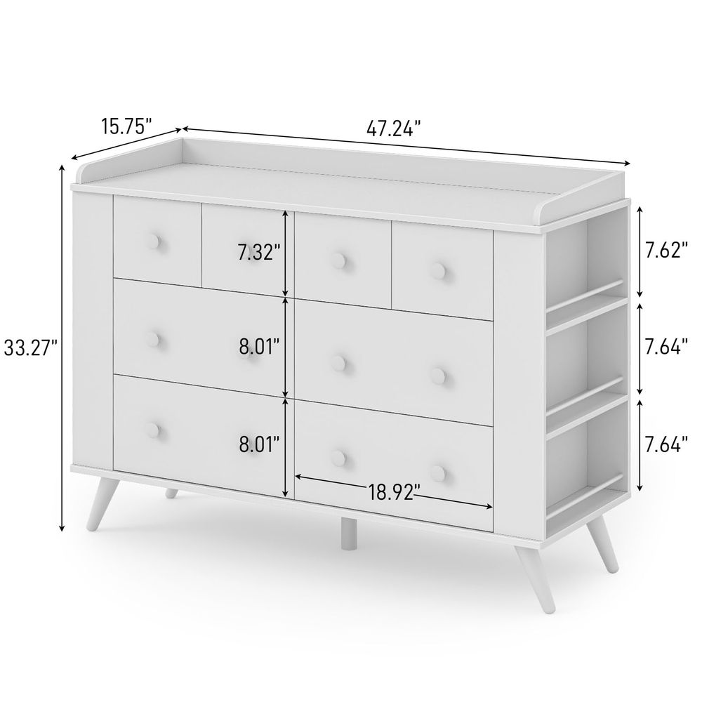 Baby Nursery Dresser Changing Table - Kids Dresser Cabinet with 8 Drawers,