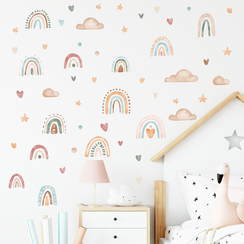 Baby Nursery Furniture Sets - 3Sheets/Set Bohemia Style Boho Rainbow Hearts