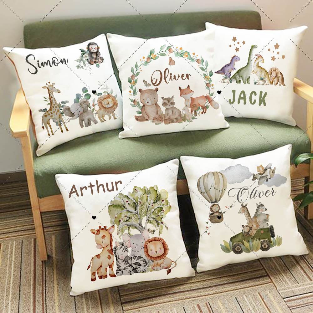 Baby Nursery Cushion - Personalised Woodland Animal Print Pillowcase Custom