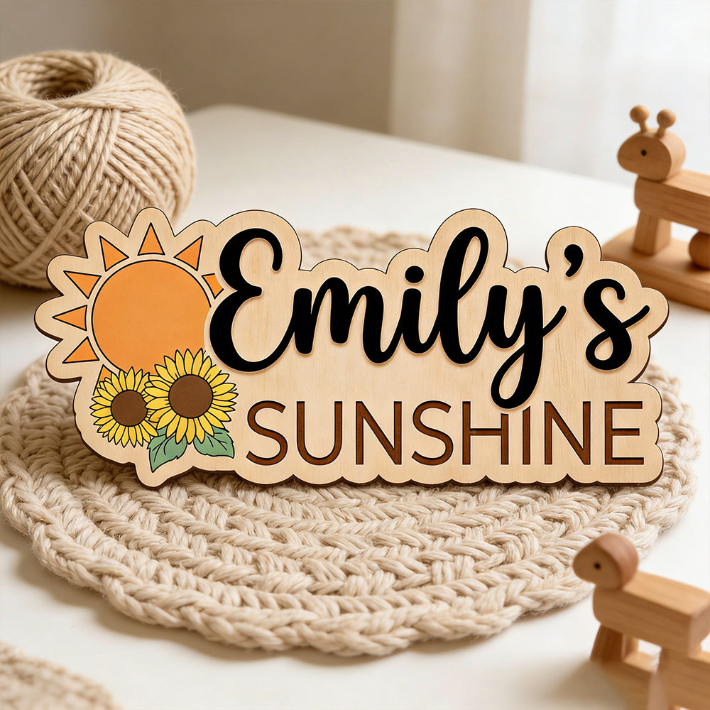 Baby Nursery Name Sign - Sunflower Sunshine Themed Custom Name Wood