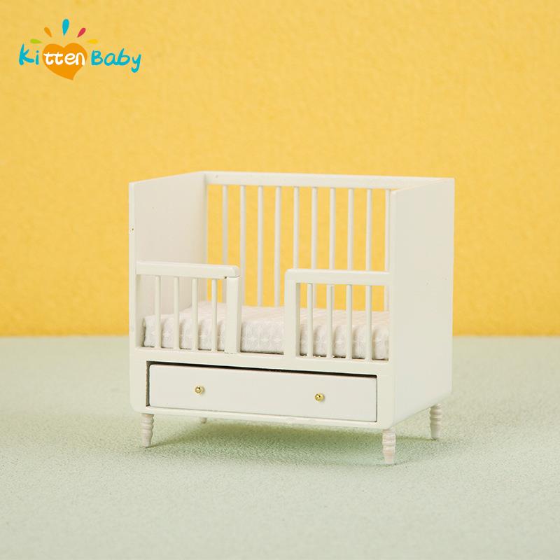Baby Nursery Drawers - 1:12 Miniature White Wood Baby Crib