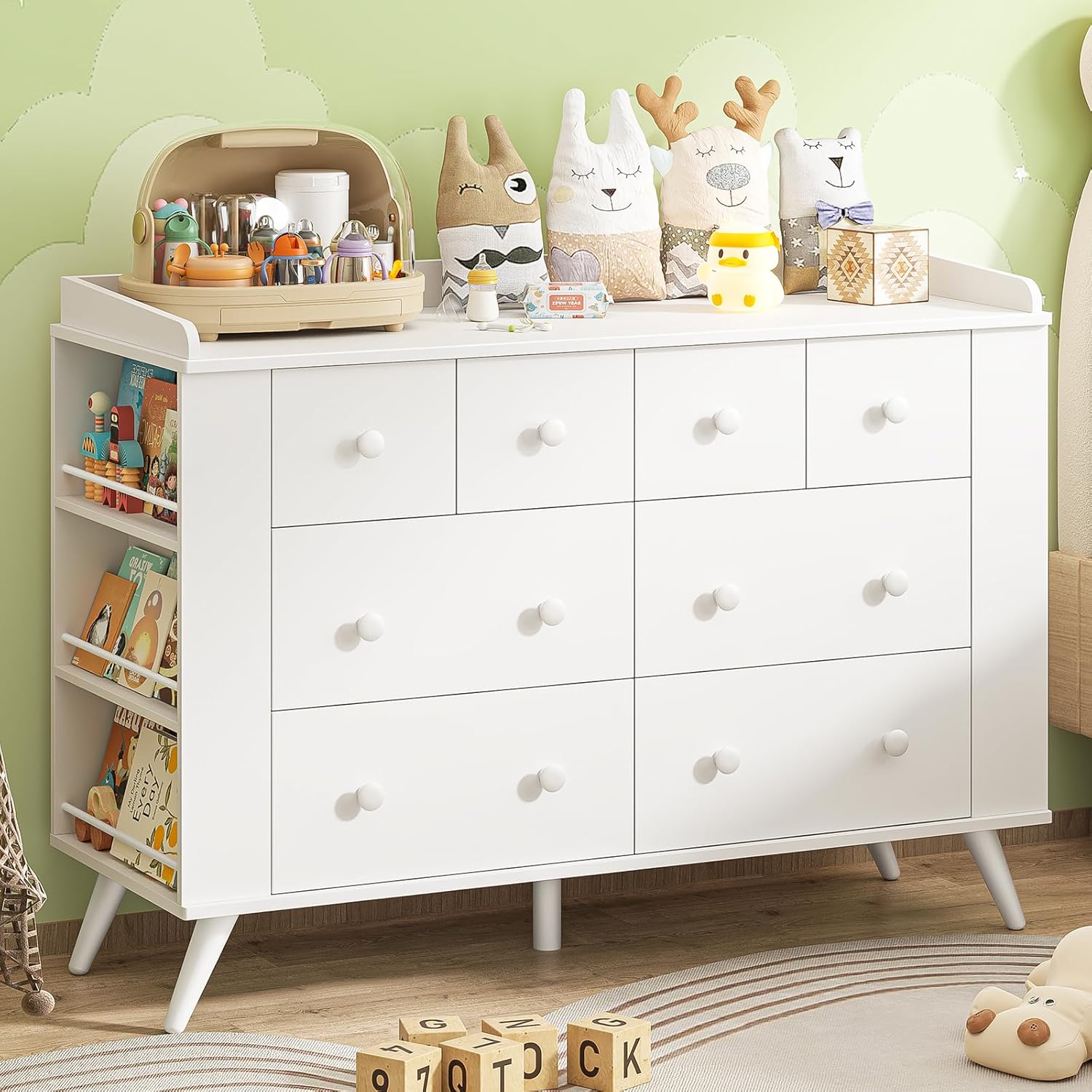 Baby Nursery Dresser Changing Table - Kids Dresser Cabinet with 8 Drawers,