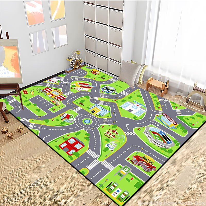 Baby Nursery Mat - Kids Road Traffic Carpet Cartoon Car