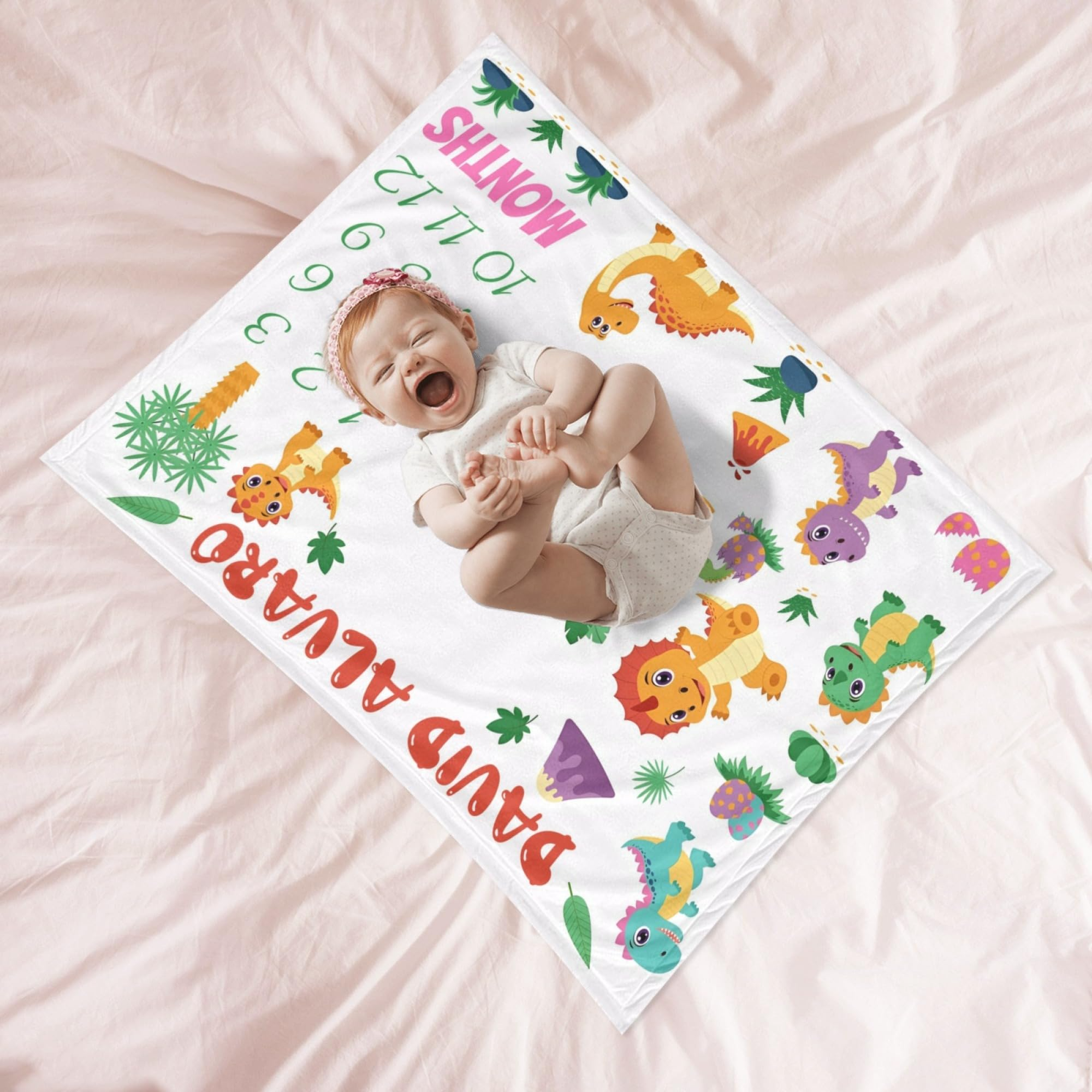 Baby Nursery Mat - VIKAMA Dinosaur Themed Baby Milestone Blanket,