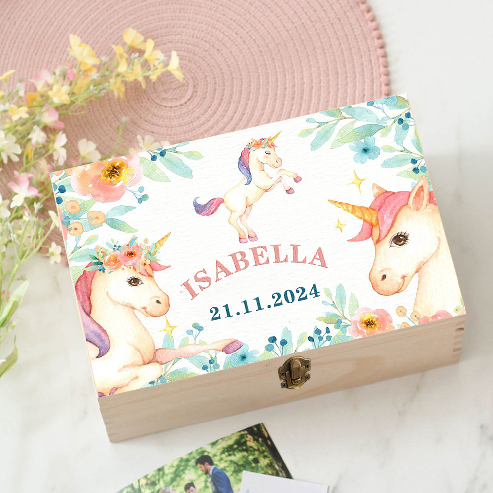 Baby Keepsake Box - Personalized Unicorn Baby Wooded Memory Box
