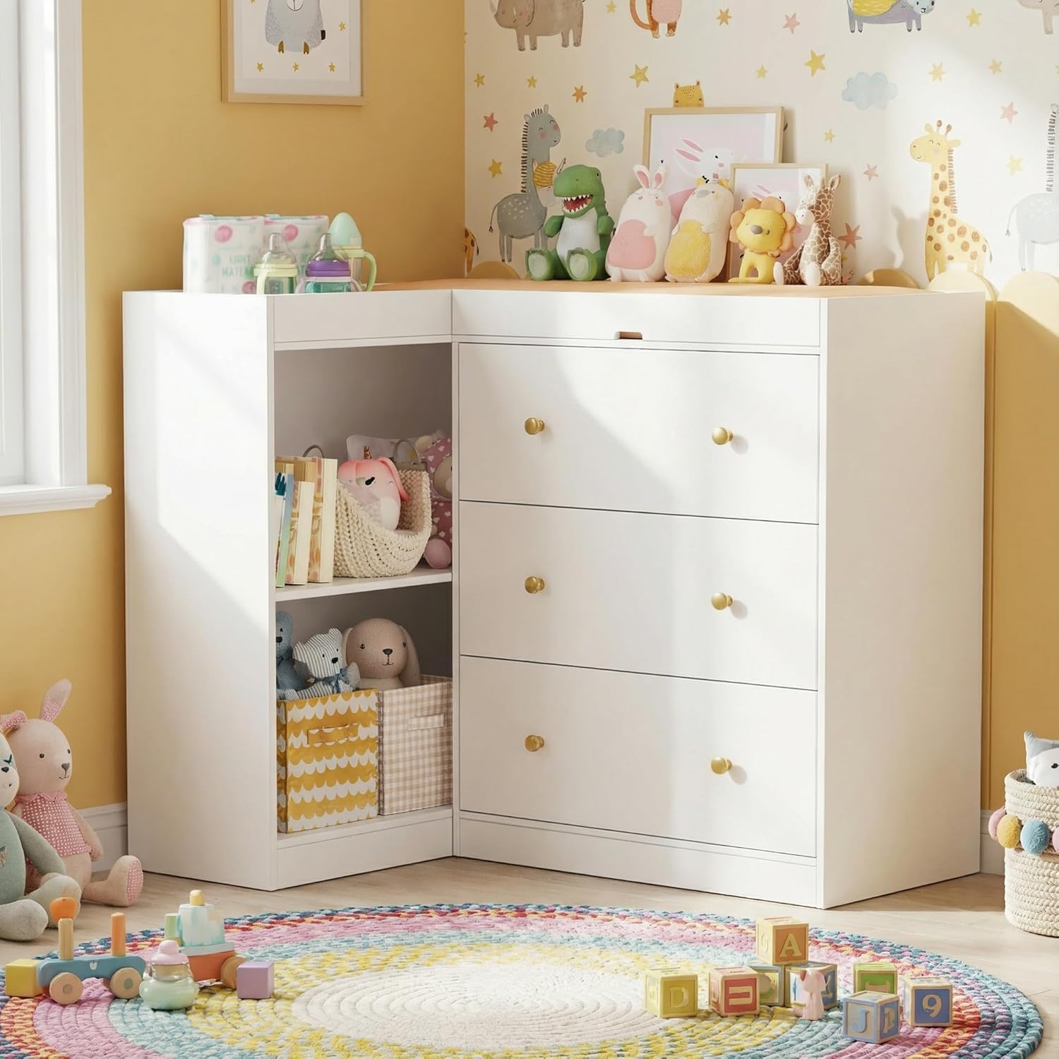 Baby Nursery Drawers - Corner Nursery Changing Table with 3