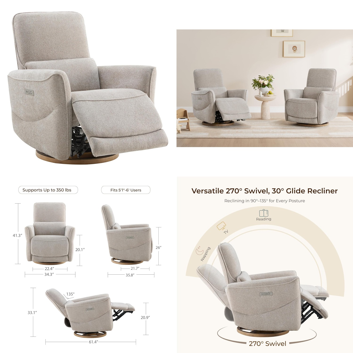 Rocking Chair Nursery - Nursery Rocking Swivel Glider Recliner Chair