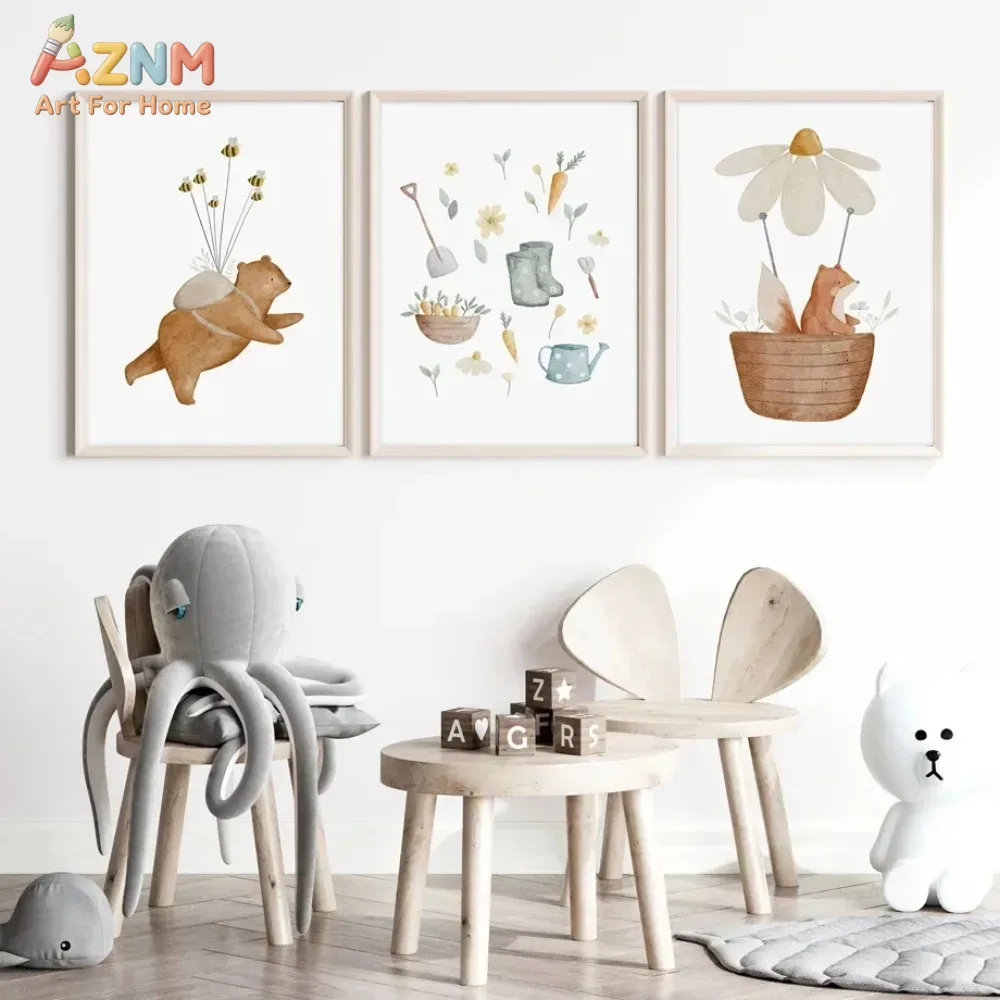 AZNM Watercolor Bear Fox Anima - Baby Nursery Frames incelemesi ve fiyatı