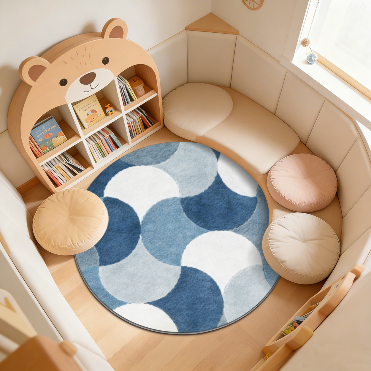Kids Round Geometric Blue Patt - Baby Nursery Carpet incelemesi ve fiyatı