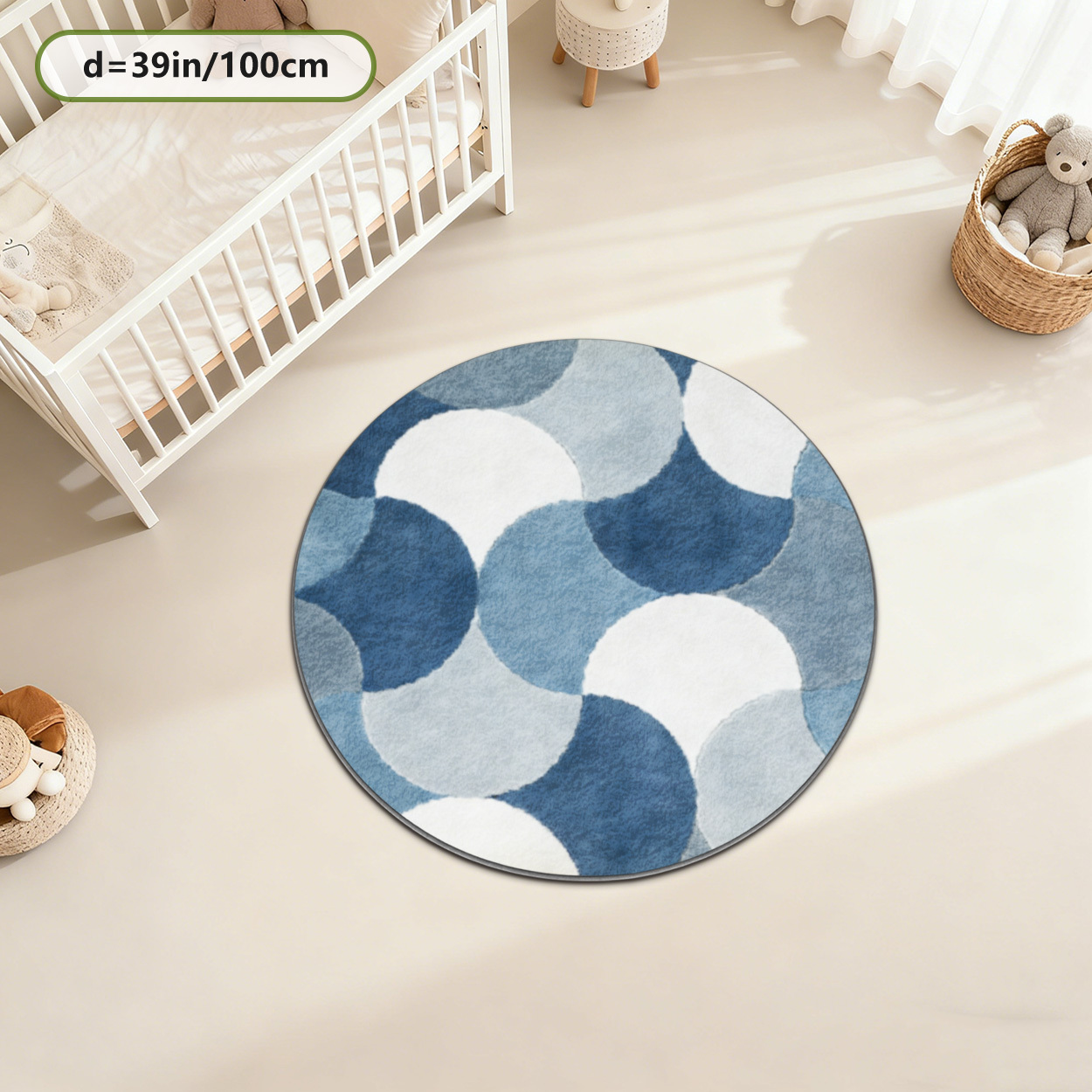 Kids Round Geometric Blue Patt - Baby Nursery Carpet incelemesi ve fiyatı