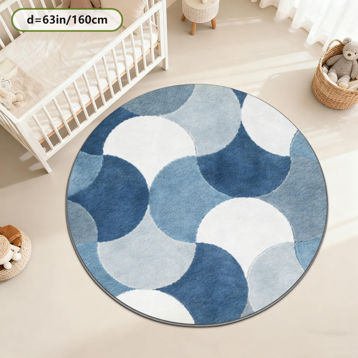 Kids Round Geometric Blue Patt - Baby Nursery Carpet incelemesi ve fiyatı