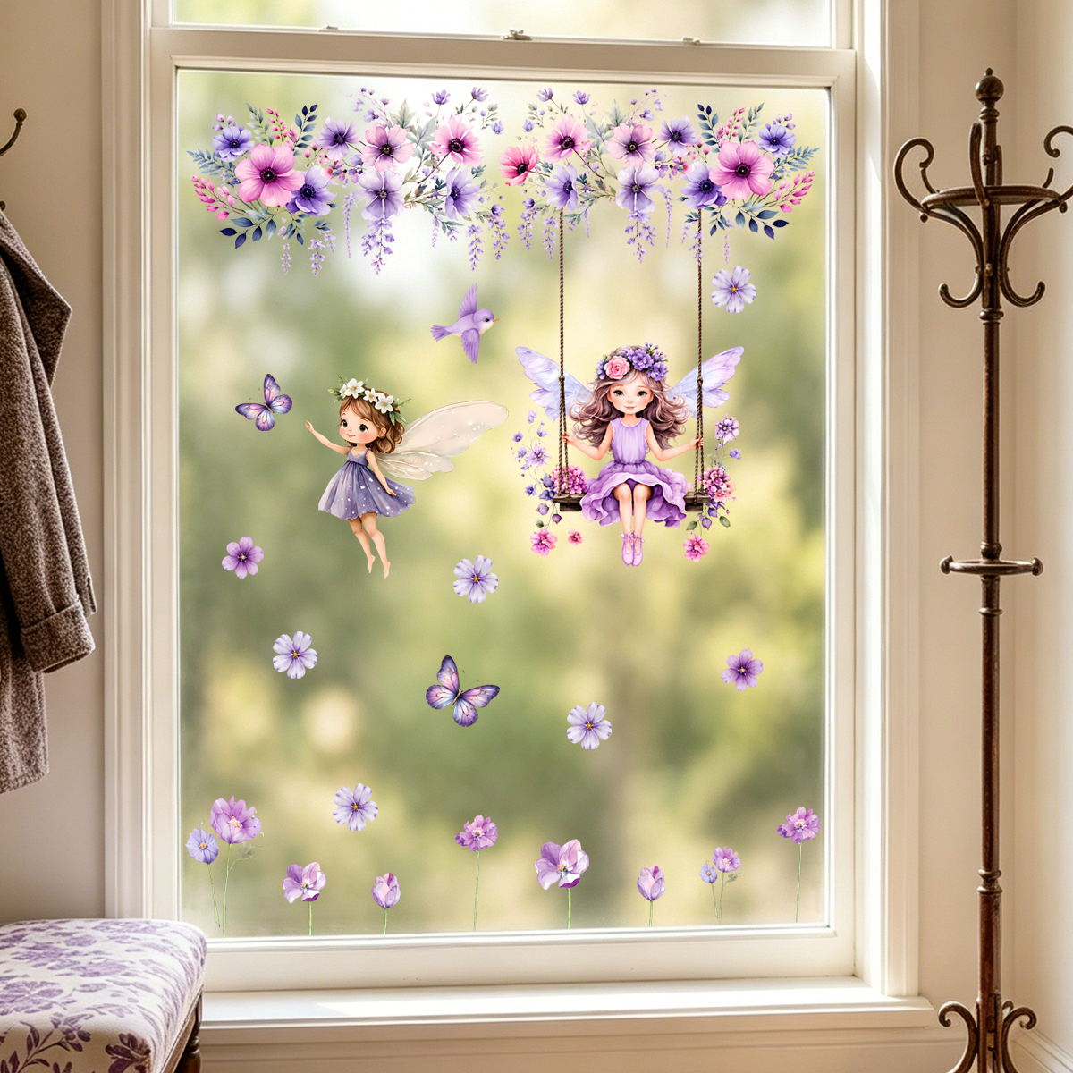 Purple Flower Fairy Wall Stick - Wall Decal Nursery incelemesi ve fiyatı