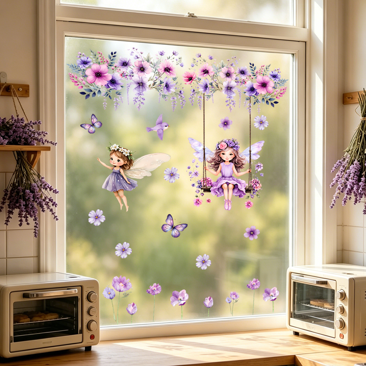 Purple Flower Fairy Wall Stick - Wall Decal Nursery incelemesi ve fiyatı