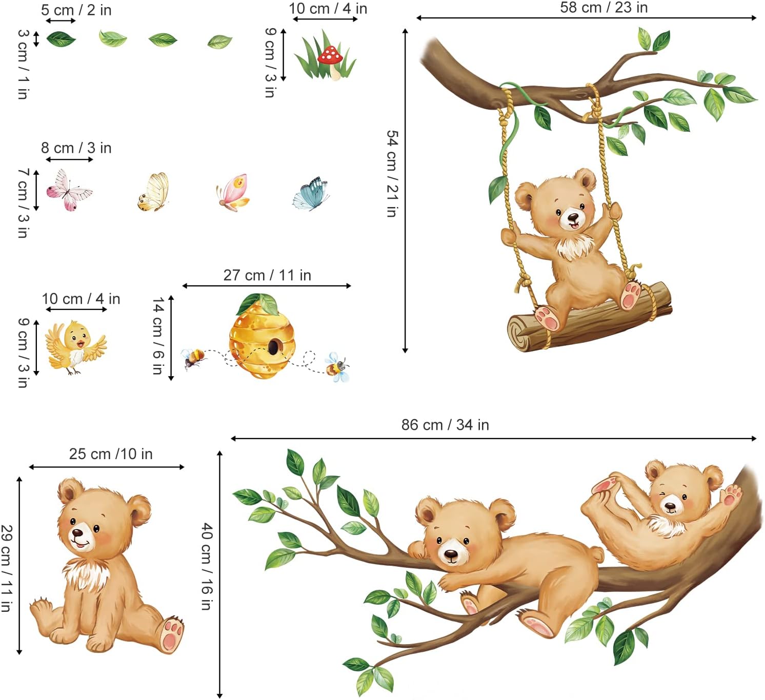Woodland Bear Wall Decals Anim - Wall Decal Nursery incelemesi ve fiyatı