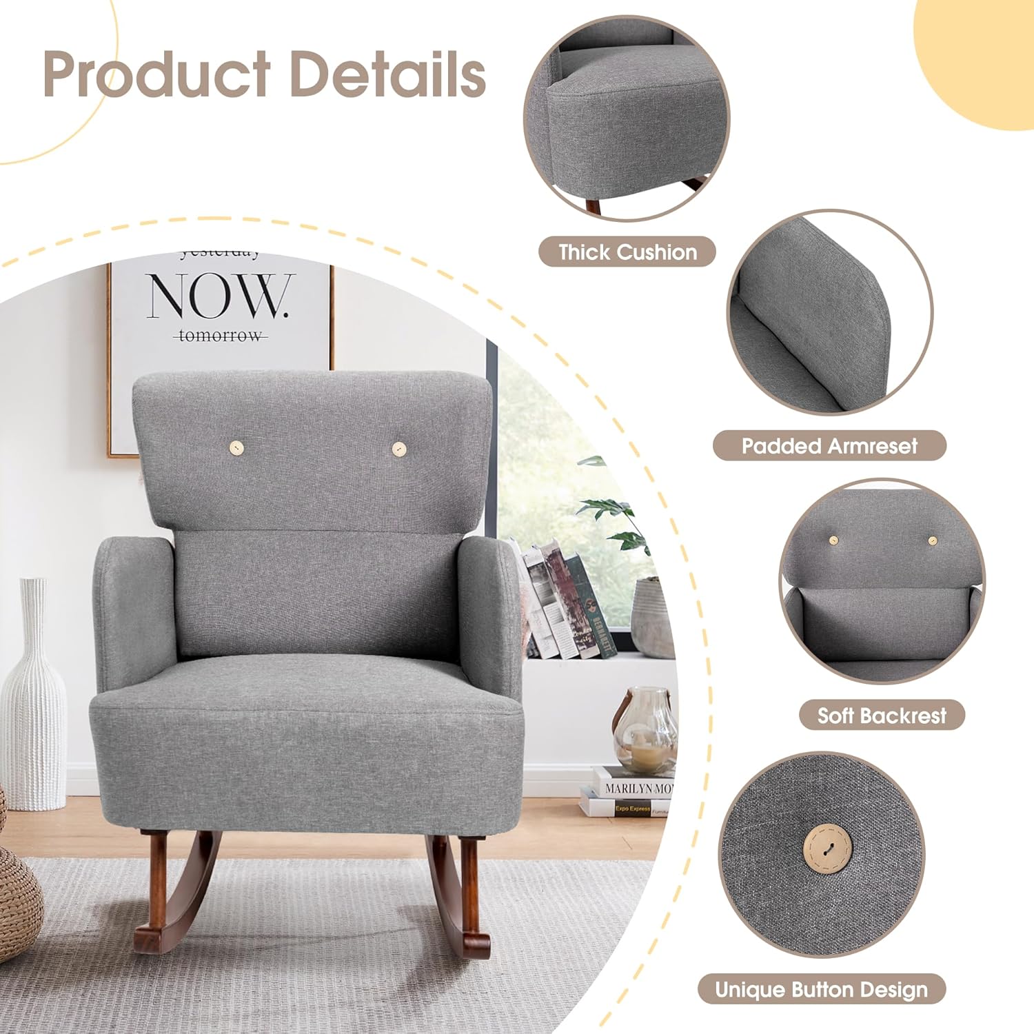 Fabric Upholstered Rocking Cha - Rocking Chair Nursery incelemesi ve fiyatı