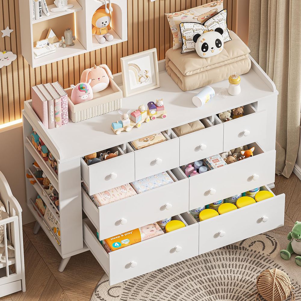Kids Dresser Cabinet with 8 Dr - Baby Nursery Dresser Changing Table incelemesi ve fiyatı