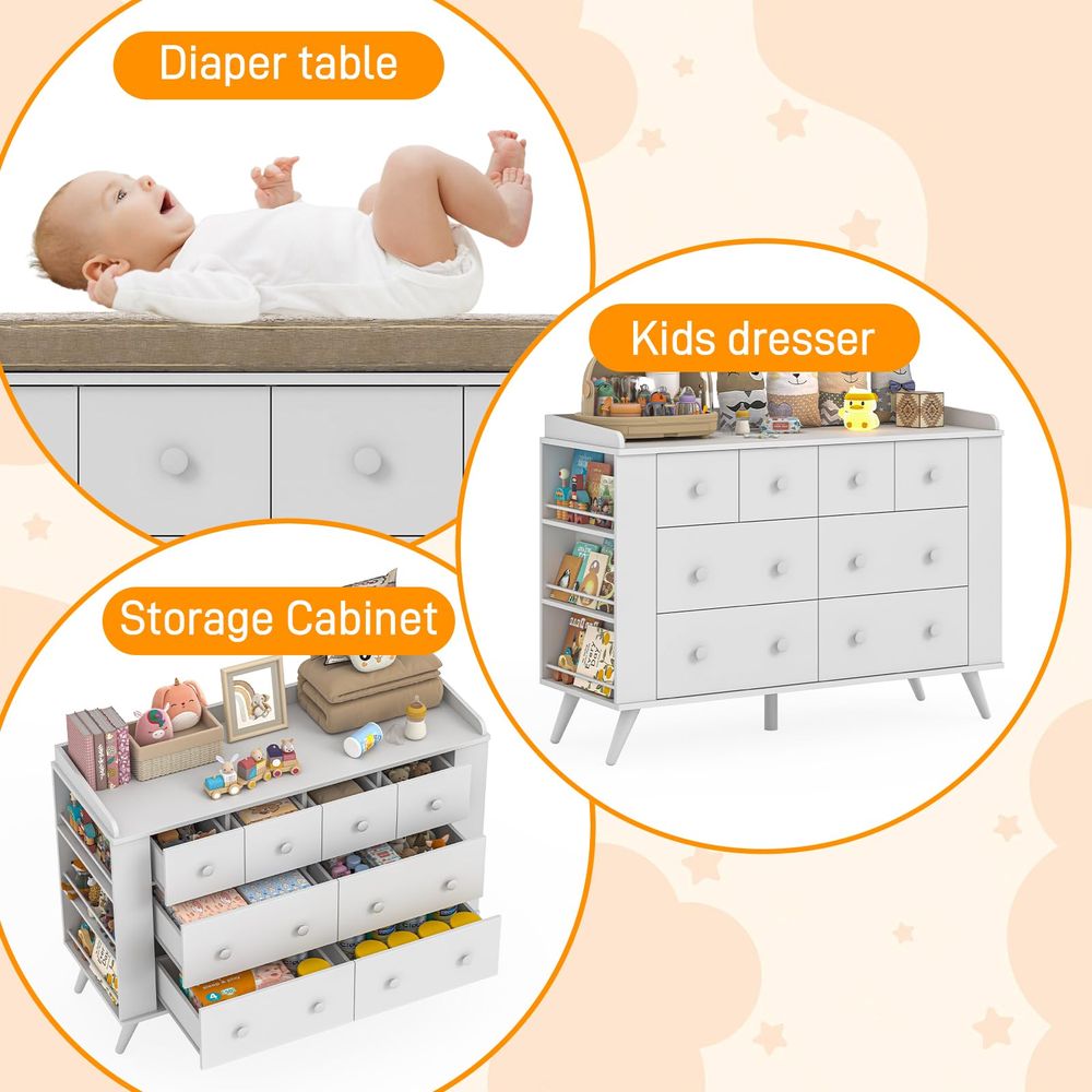 Kids Dresser Cabinet with 8 Dr - Baby Nursery Dresser Changing Table incelemesi ve fiyatı