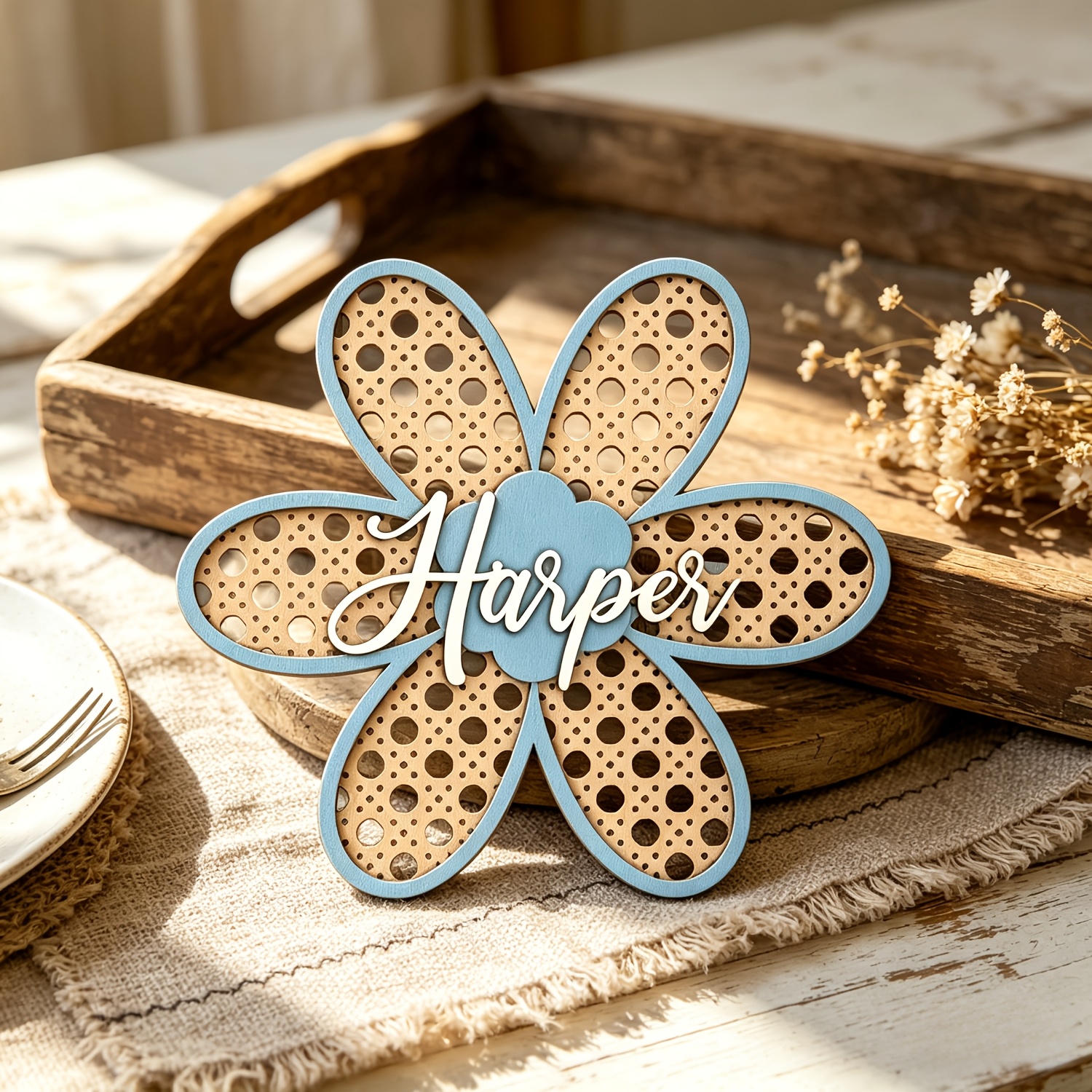 Personalized Boho Rattan Flowe - Baby Nursery Name Sign incelemesi ve fiyatı