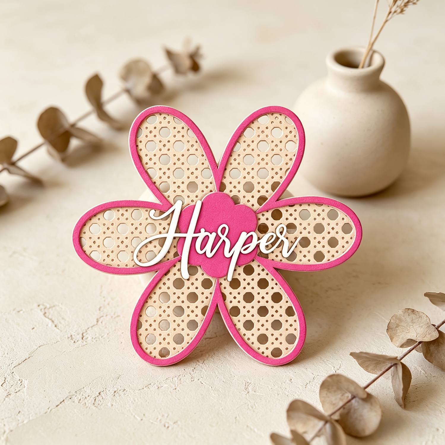 Personalized Boho Rattan Flowe - Baby Nursery Name Sign incelemesi ve fiyatı