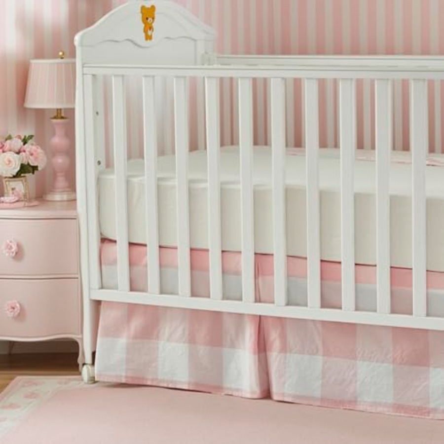 Crib Skirt Gingham Tailored Ba - Baby Nursery Neutral incelemesi ve fiyatı
