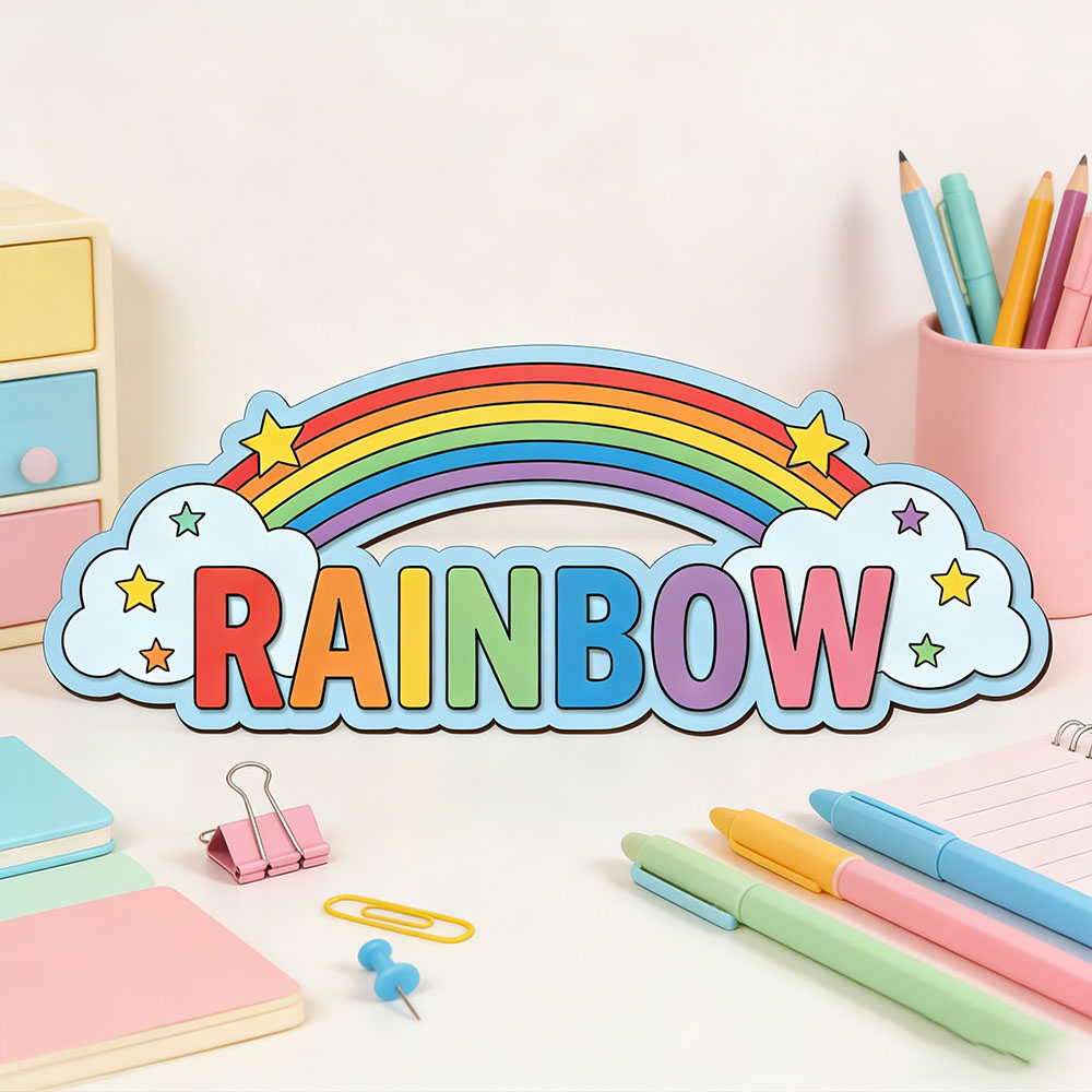 Custom Rainbow Cloud Star Name - Baby Nursery Name Sign incelemesi ve fiyatı