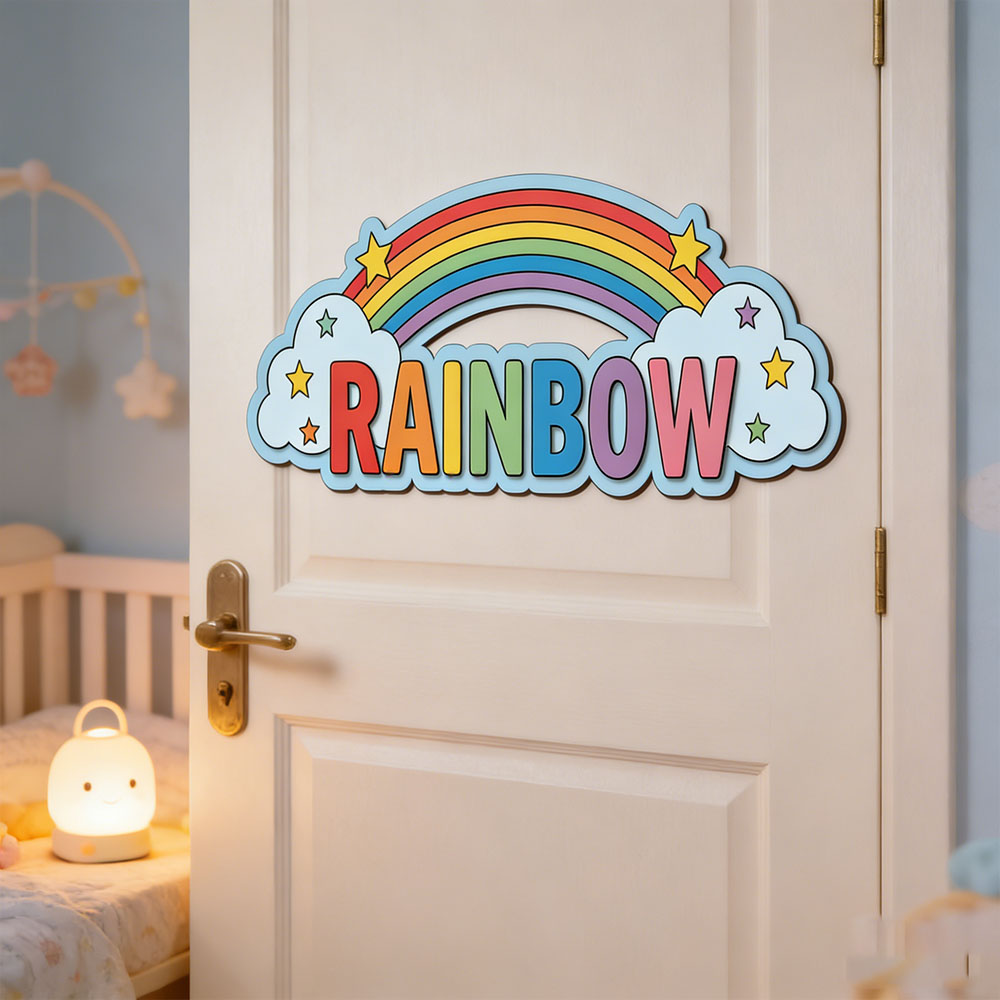 Custom Rainbow Cloud Star Name - Baby Nursery Name Sign incelemesi ve fiyatı