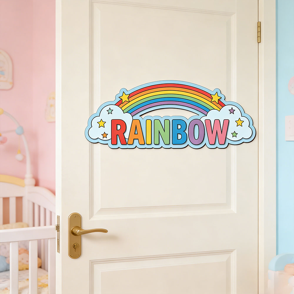 Custom Rainbow Cloud Star Name - Baby Nursery Name Sign incelemesi ve fiyatı