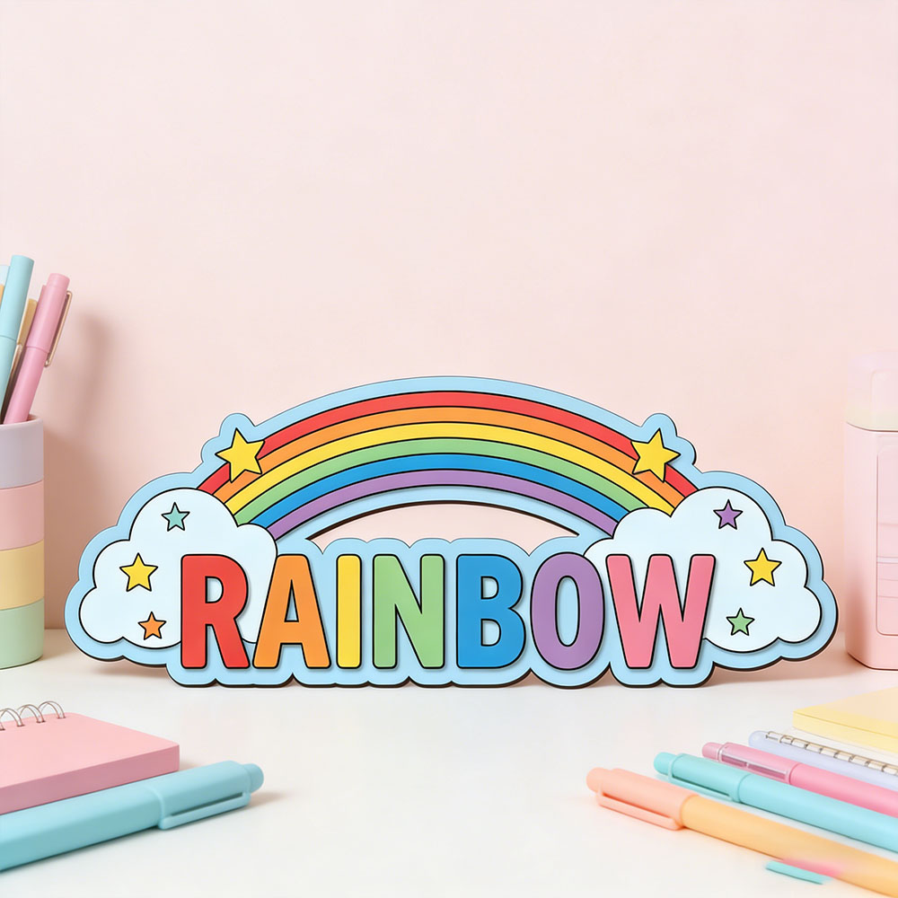 Custom Rainbow Cloud Star Name - Baby Nursery Name Sign incelemesi ve fiyatı