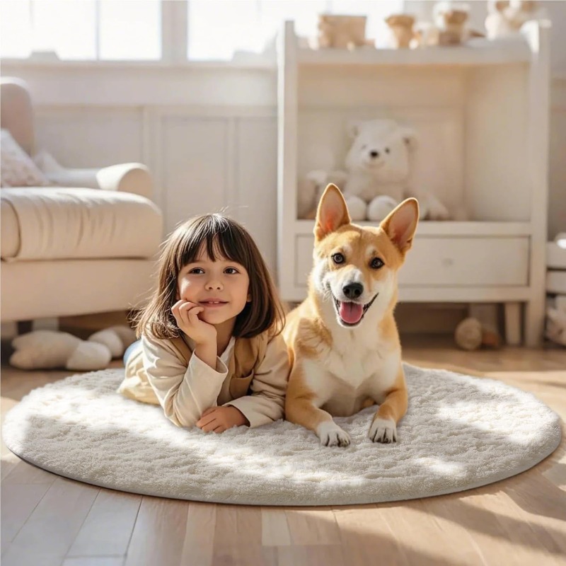 Round Cream White Rug Soft Flu - Baby Nursery Mat incelemesi ve fiyatı