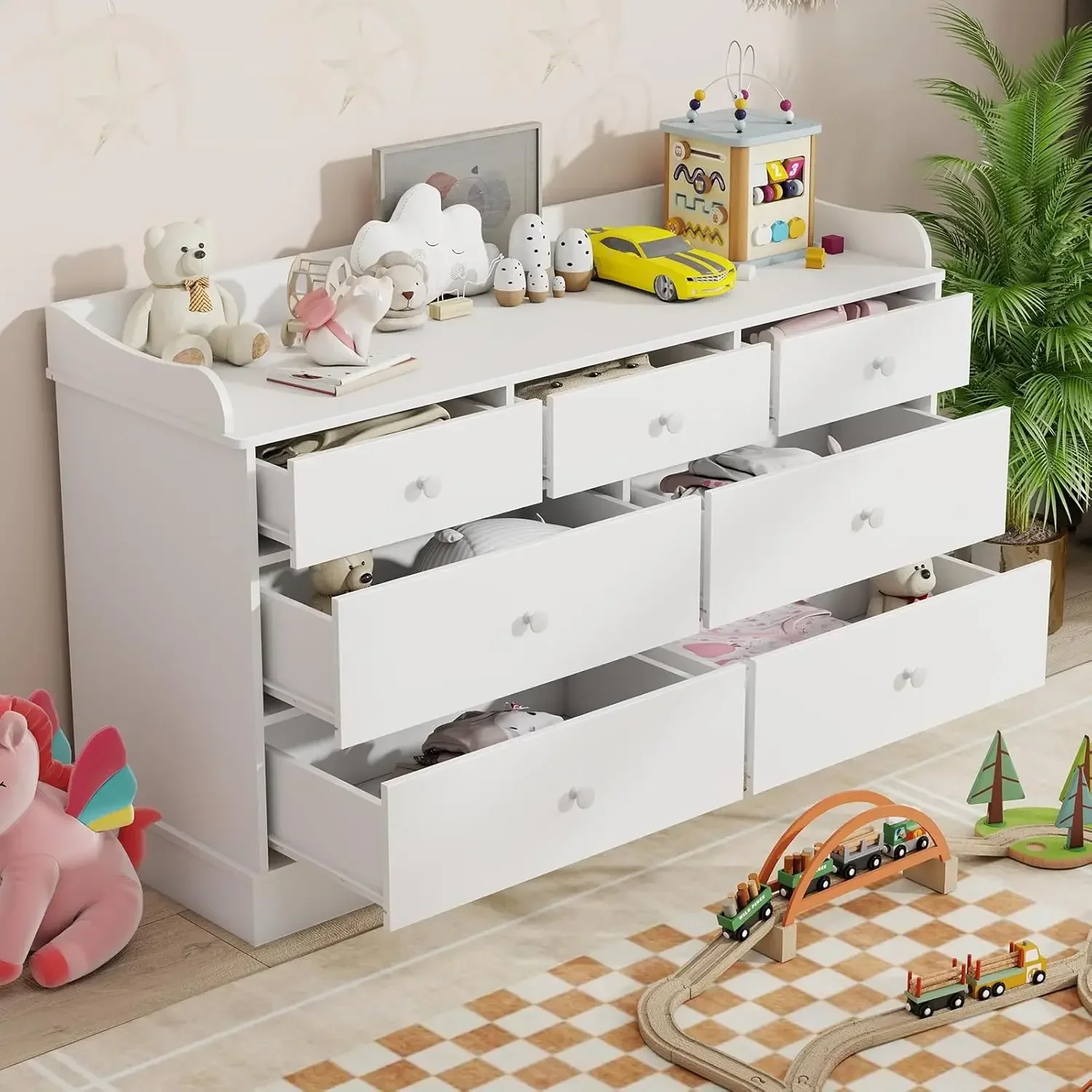 Kids Dresser Cabinet with 7 Dr - Baby Nursery Dresser Changing Table incelemesi ve fiyatı
