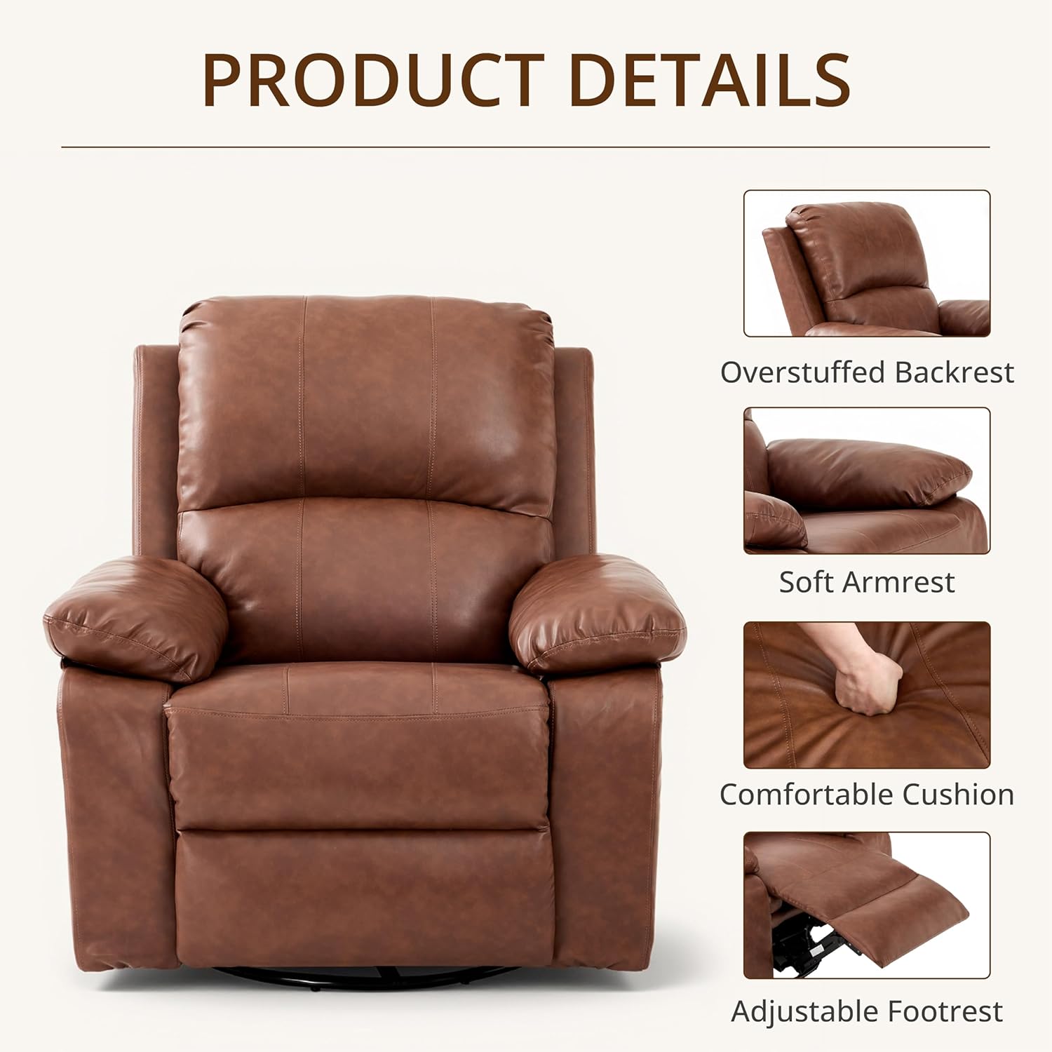 360° Swivel Rocking Leather Re - Rocking Chair Nursery incelemesi ve fiyatı