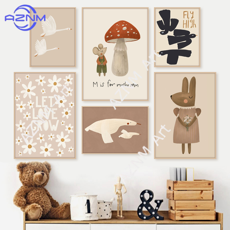 Boho Cartoon Rabbit Mouse Goos - Baby Nursery Frames incelemesi ve fiyatı