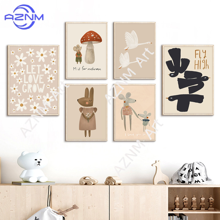 Boho Cartoon Rabbit Mouse Goos - Baby Nursery Frames incelemesi ve fiyatı