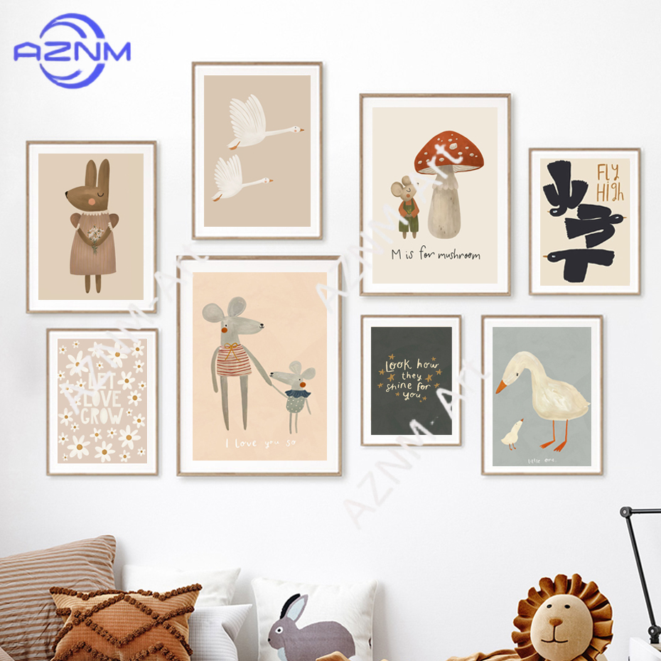 Boho Cartoon Rabbit Mouse Goos - Baby Nursery Frames incelemesi ve fiyatı