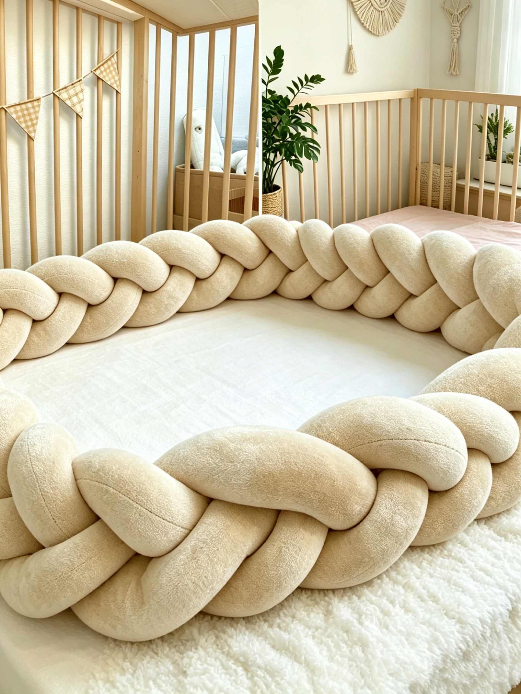 Boho Braided Crib Bumper Pillo - Baby Nursery Neutral incelemesi ve fiyatı