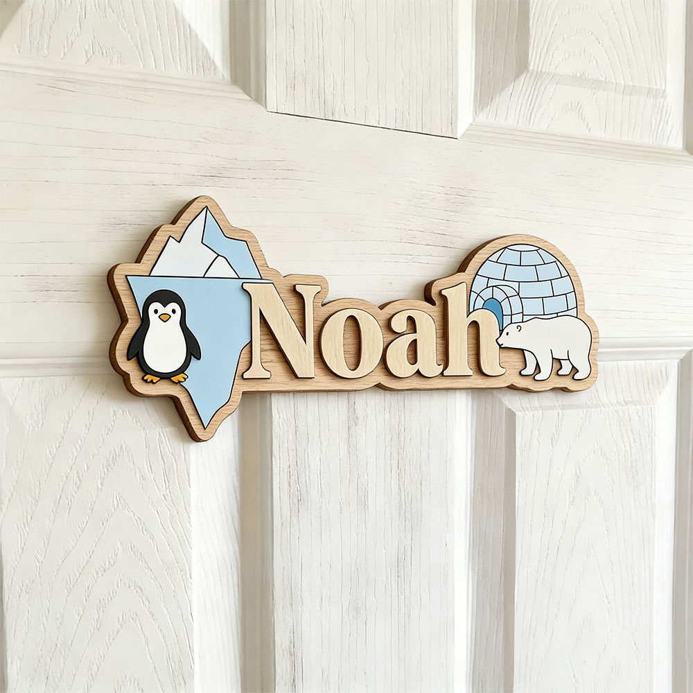 Arctic Penguin & Polar Bear Cu - Baby Nursery Name Sign incelemesi ve fiyatı