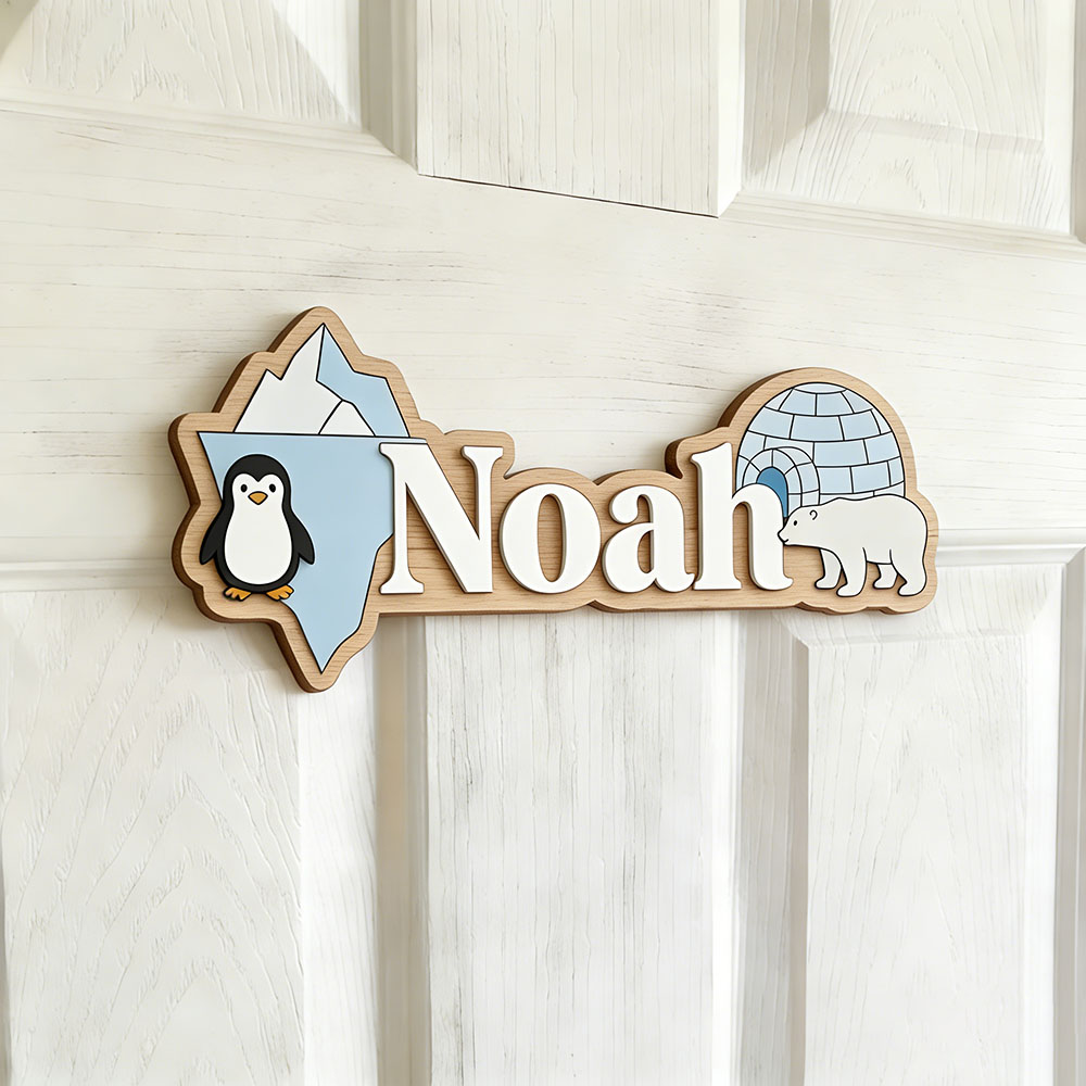 Arctic Penguin & Polar Bear Cu - Baby Nursery Name Sign incelemesi ve fiyatı