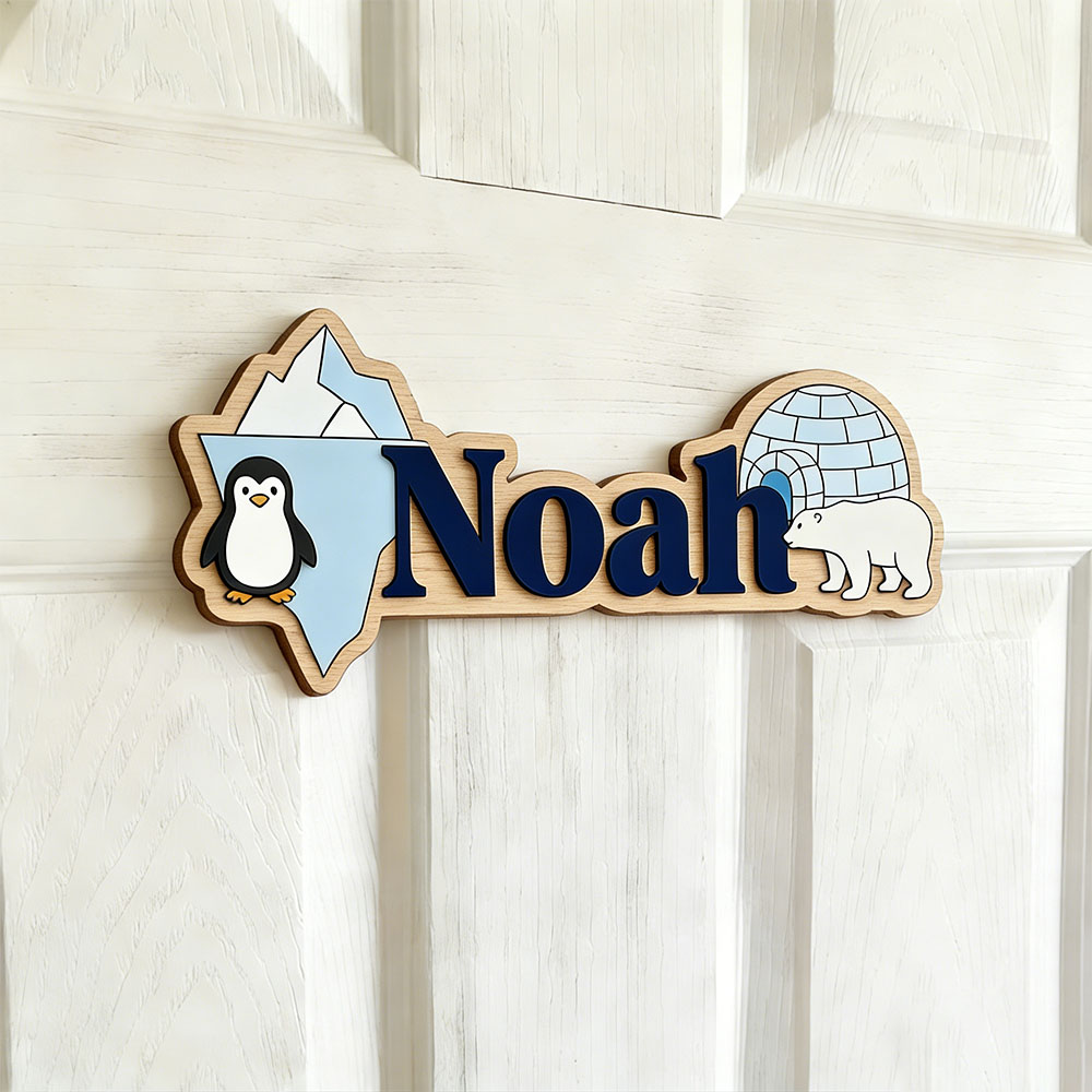 Arctic Penguin & Polar Bear Cu - Baby Nursery Name Sign incelemesi ve fiyatı