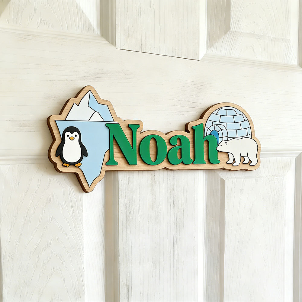 Arctic Penguin & Polar Bear Cu - Baby Nursery Name Sign incelemesi ve fiyatı