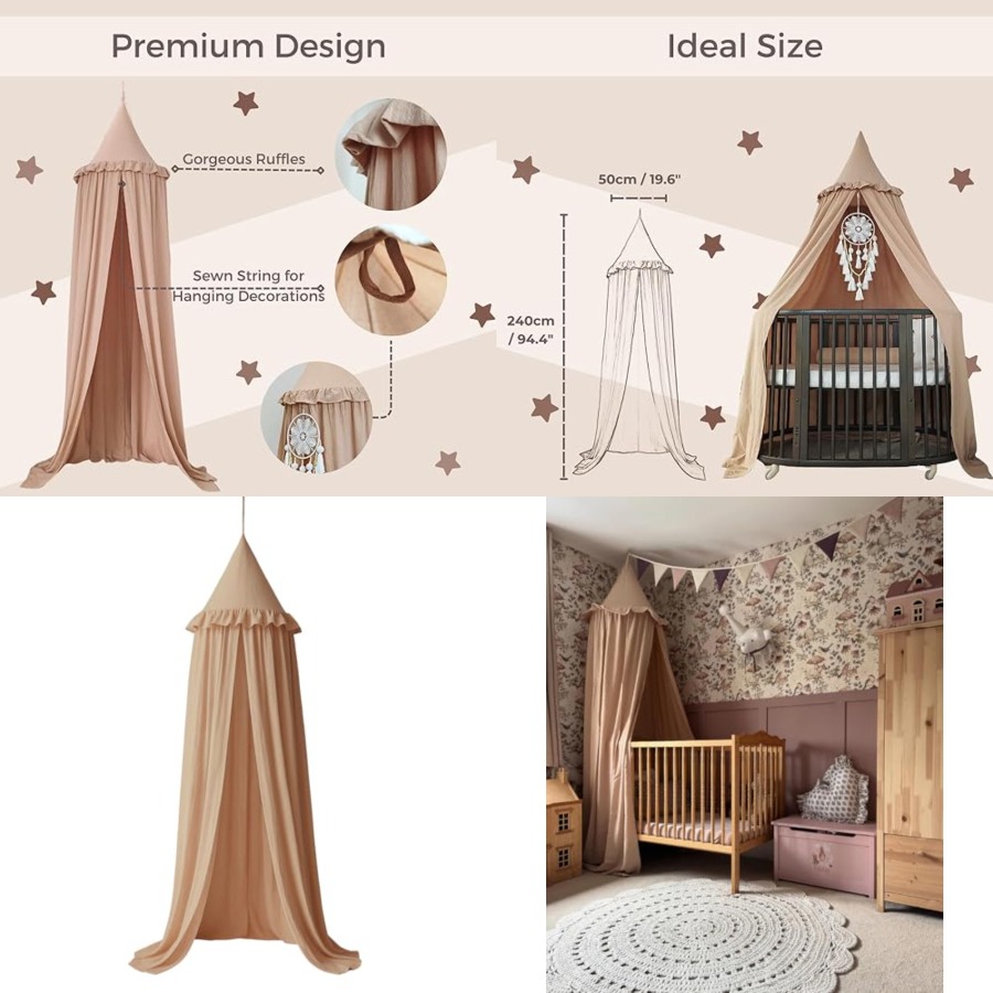 Bed Canopy with Ruffles, Paste - Baby Nursery Neutral incelemesi ve fiyatı