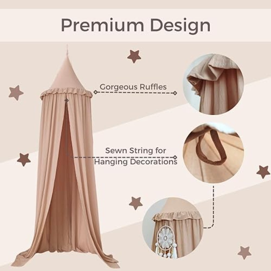 Bed Canopy with Ruffles, Paste - Baby Nursery Neutral incelemesi ve fiyatı