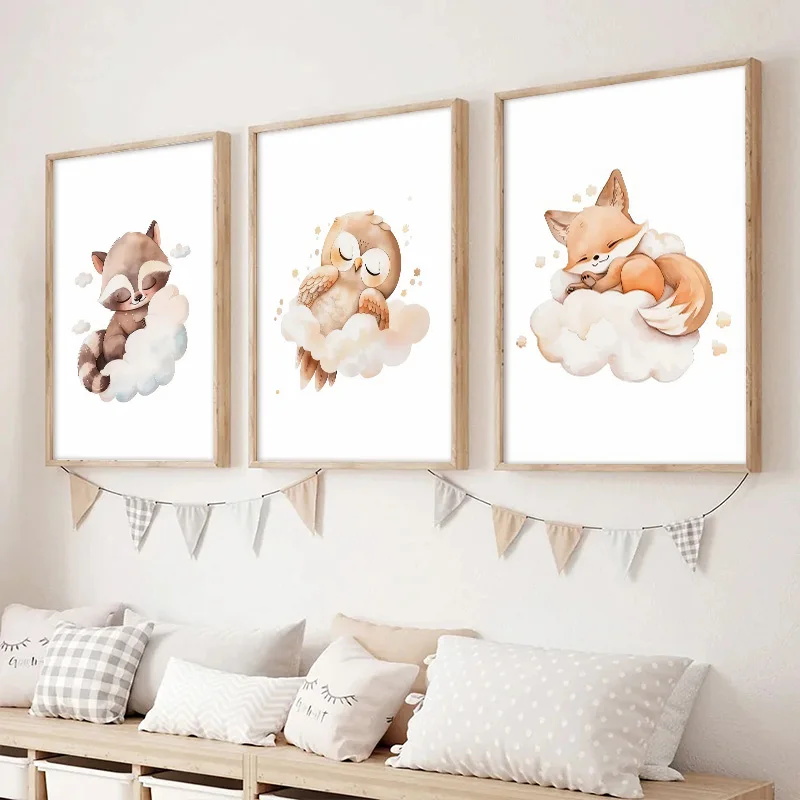 Wall Art Cute Raccoon Fox Deer - Baby Nursery Frames incelemesi ve fiyatı