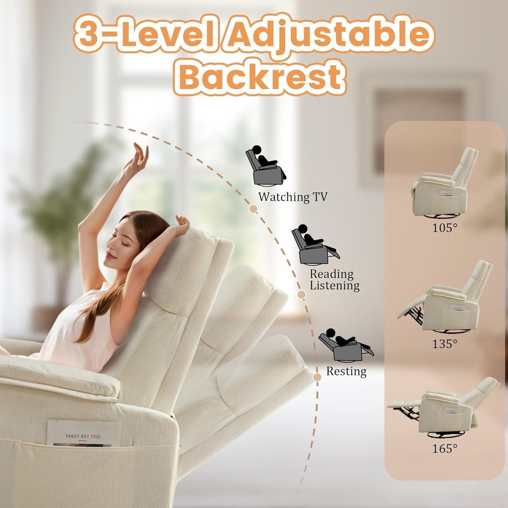 Modern Beige Chenille Swivel R - Rocking Chair Nursery incelemesi ve fiyatı