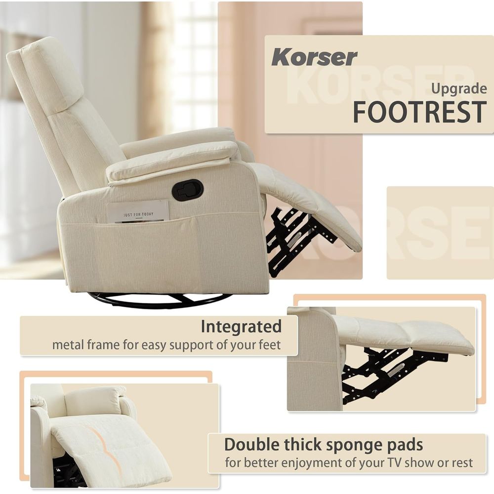 Modern Beige Chenille Swivel R - Rocking Chair Nursery incelemesi ve fiyatı