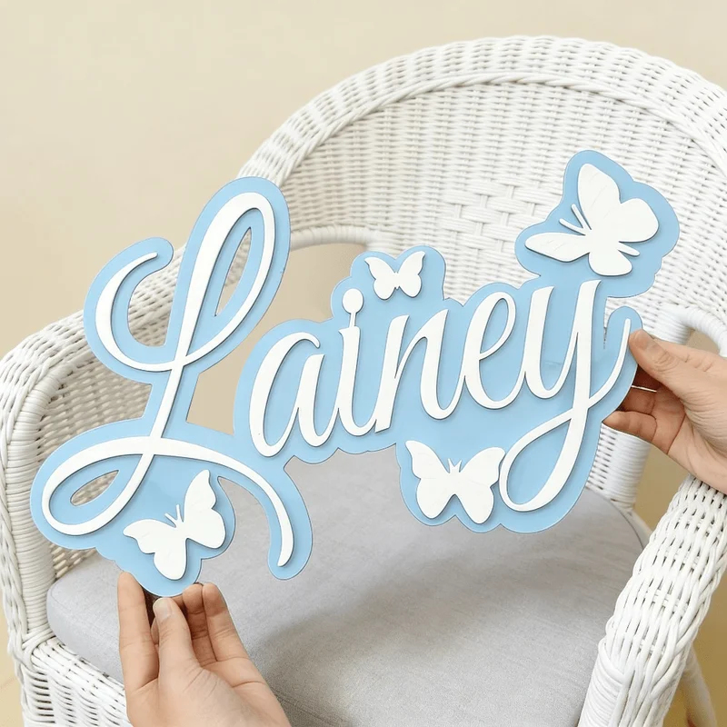 Blue Baby Name Sign with White - Baby Nursery Name Sign incelemesi ve fiyatı