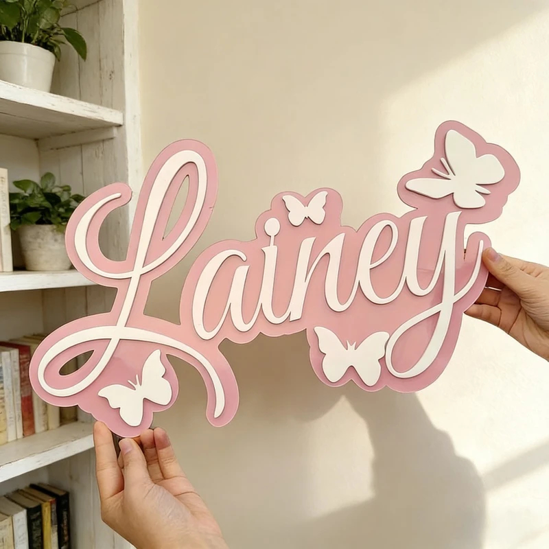 Blue Baby Name Sign with White - Baby Nursery Name Sign incelemesi ve fiyatı