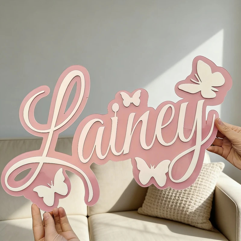 Blue Baby Name Sign with White - Baby Nursery Name Sign incelemesi ve fiyatı