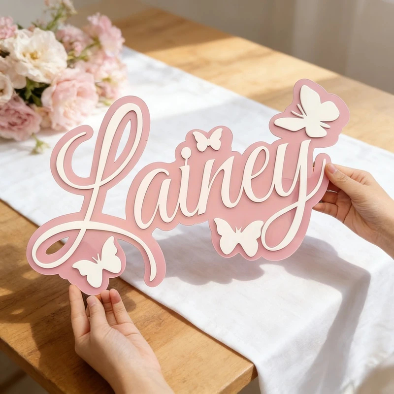 Blue Baby Name Sign with White - Baby Nursery Name Sign incelemesi ve fiyatı