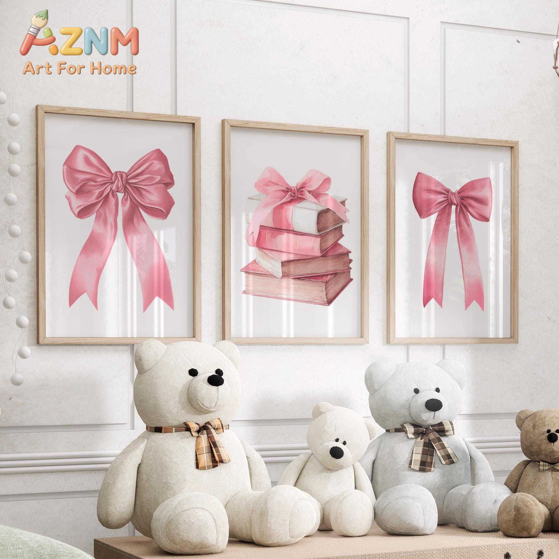 Pink Bows Wall Art Set of 3 Po - Baby Nursery Frames incelemesi ve fiyatı
