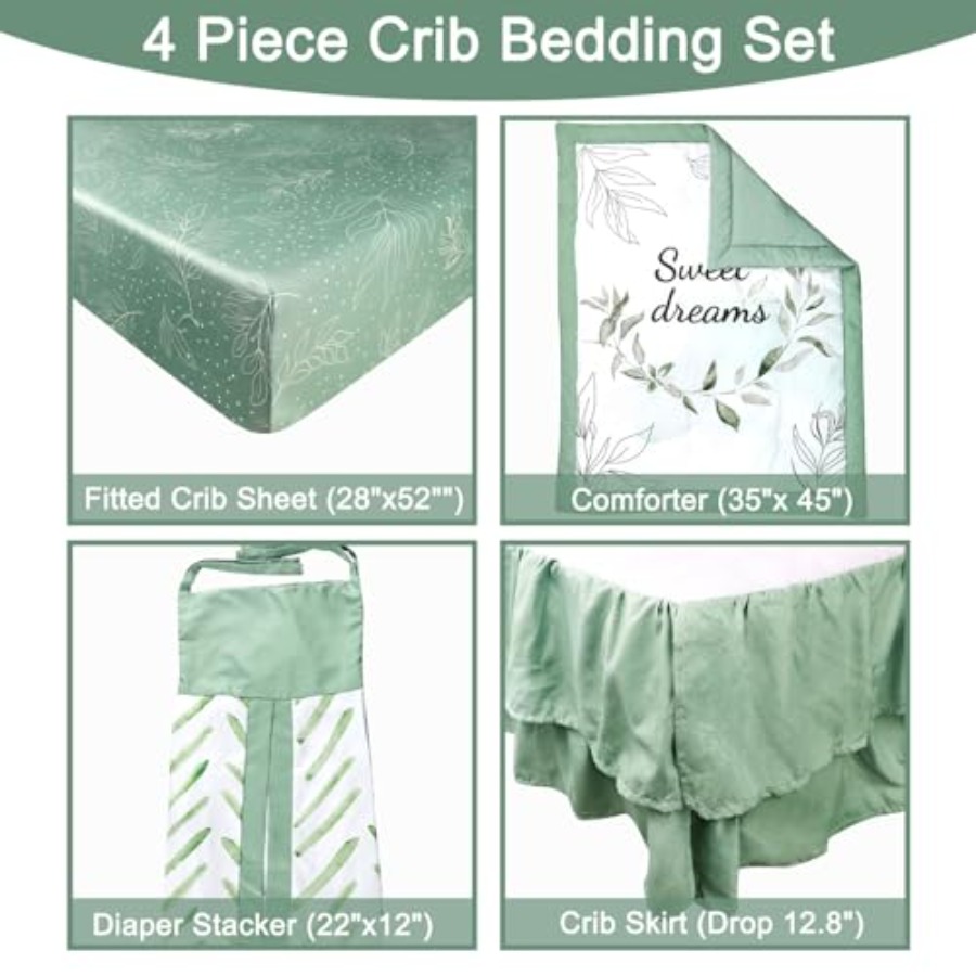 Green Crib Bedding Set 4-Piece - Baby Nursery Neutral incelemesi ve fiyatı